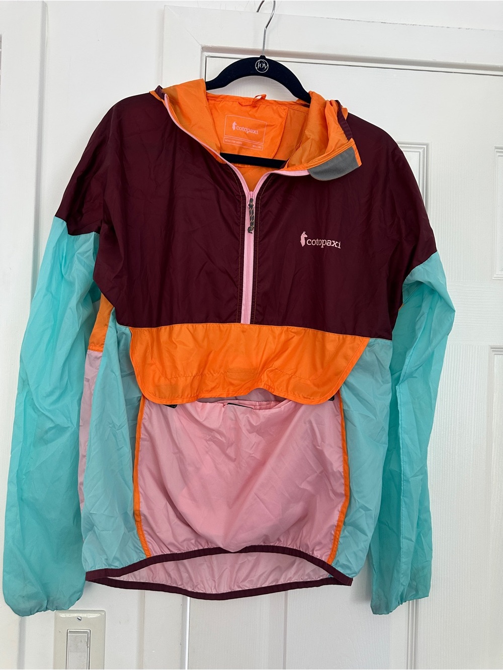 Cotopaxi Colorblock Windbreaker Jacket - Burgundy, Orange & Teal